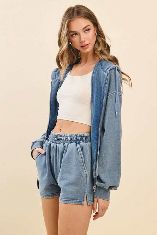 Oversized Denim Zip Up Hoodie