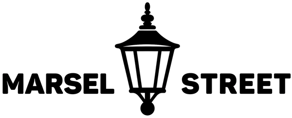 Logo with a street lamp design and 'Marsel Street' text on a white background