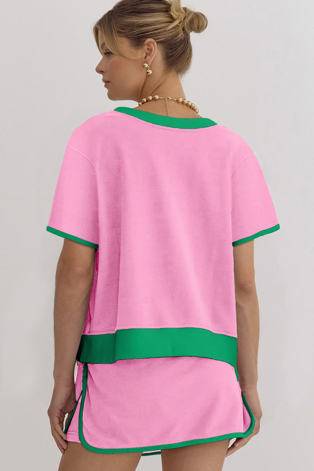 Short Sleeve Contrast Trim Skort Set